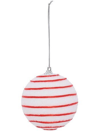 Boule de noël blanche rayée d. 80 mm