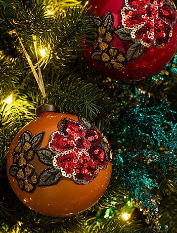 Boule de noël broderie fleur en sequins