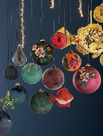 Boule de noël broderie fleur en sequins