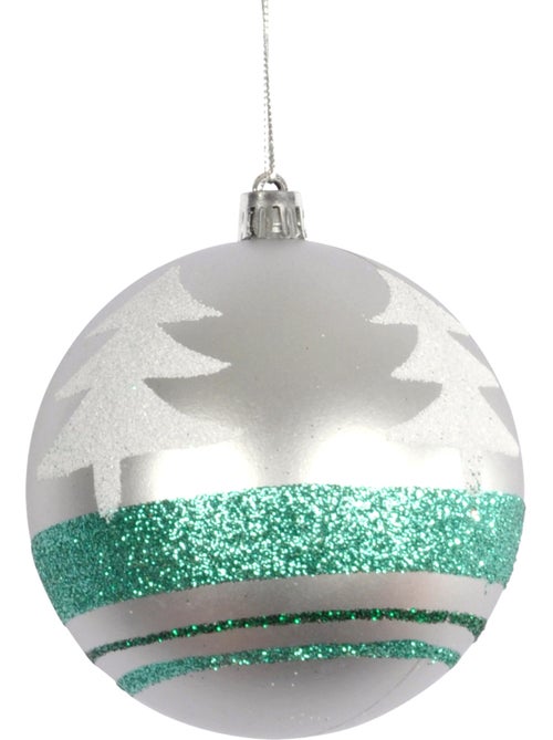 Boule de noël décorée sapins argent 8 cm - Kiabi Boule de noël décorée sapins argent 8 cm - Kiabi