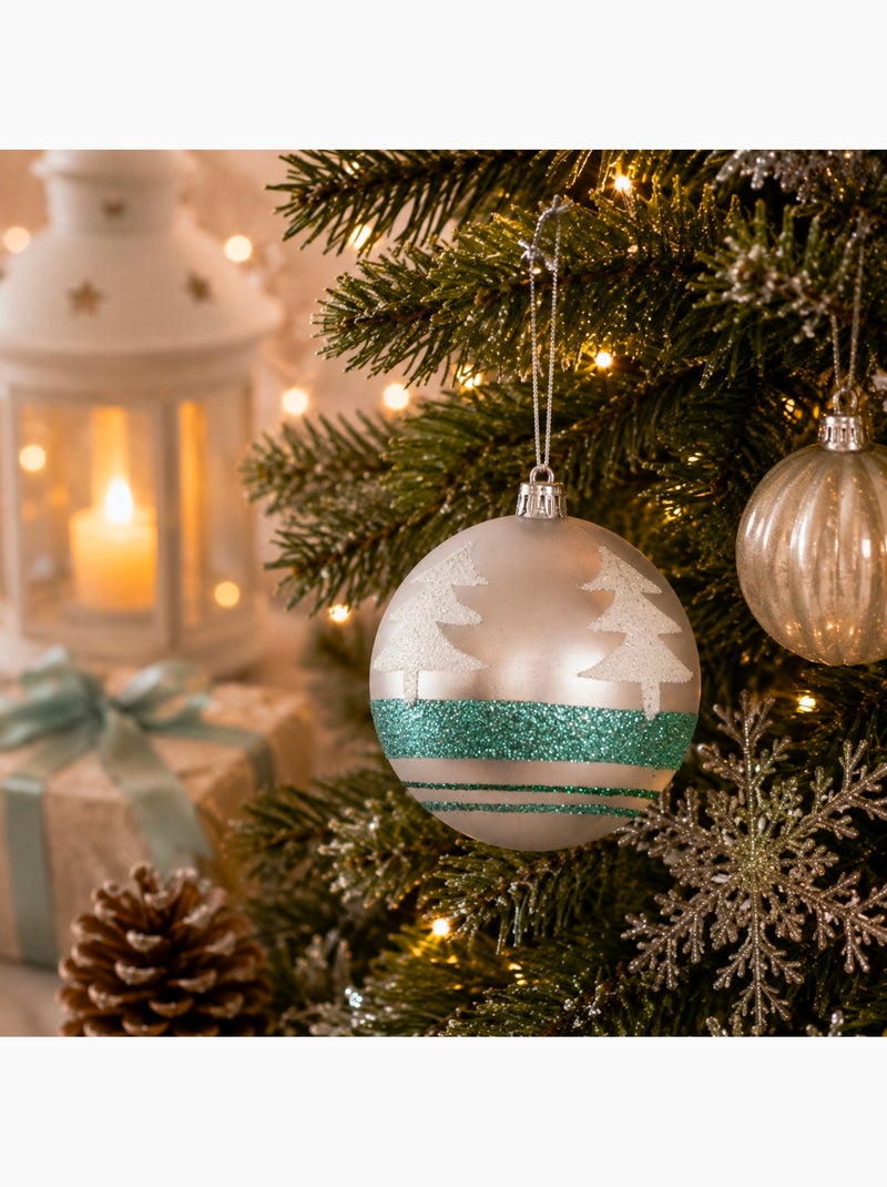 Boule de noël décorée sapins argent  8 cm Argent - Kiabi
