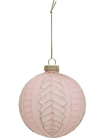 Boule de noël en verre 100mm feuille rose