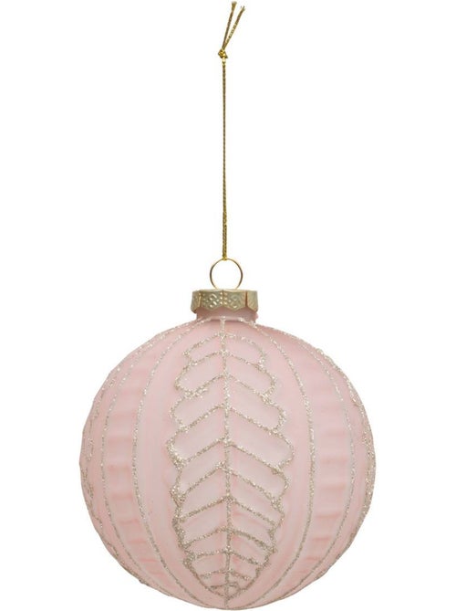 Boule de noël en verre 100mm feuille rose - Kiabi