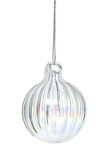 Boule de noël en verre 60mm strie blanche
