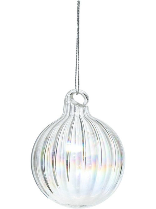 Boule de noël en verre 60mm strie blanche - Kiabi