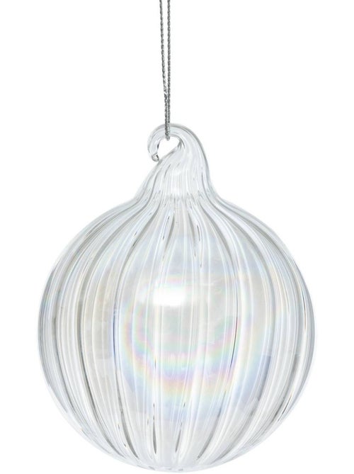 Boule de noël en verre 80mm strie blanche - Kiabi
