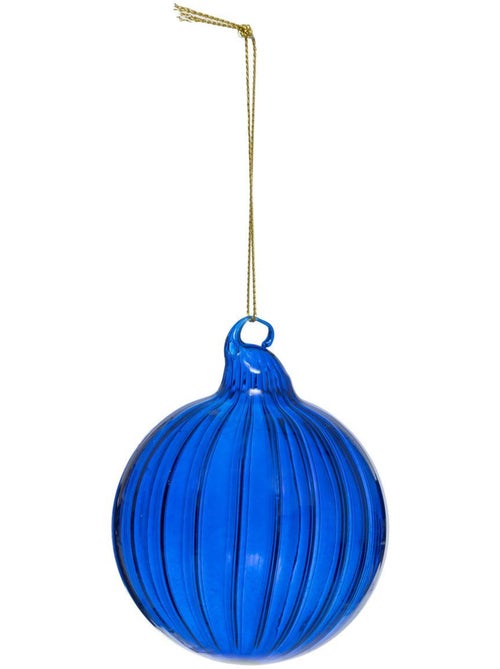 Boule de noël en verre 80mm strie bleu - Kiabi