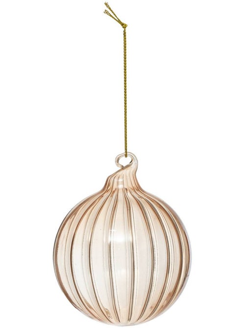 Boule de noël en verre 80mm strie marron - Kiabi