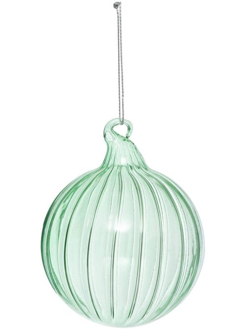 Boule de noël en verre 80mm strie vert - Kiabi