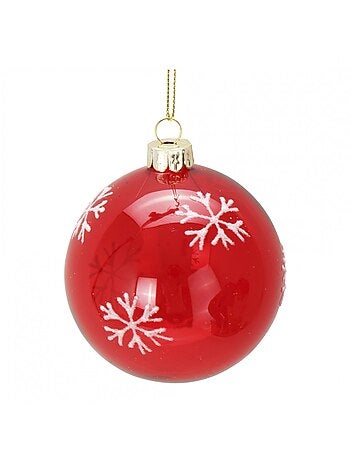 Boule de noël en verre rouge avec flocons