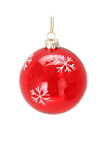 Boule de noël en verre rouge avec flocons