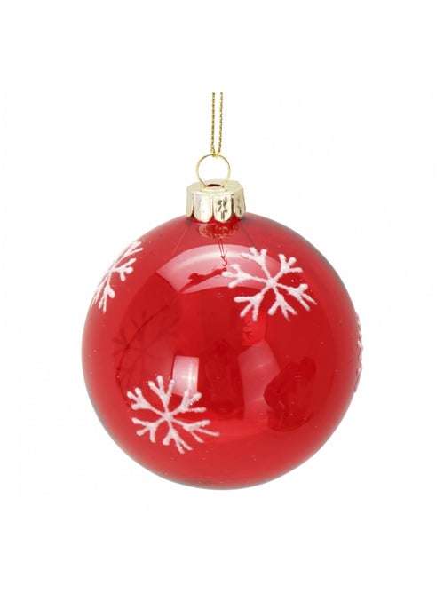 Boule de noël en verre rouge avec flocons - Kiabi