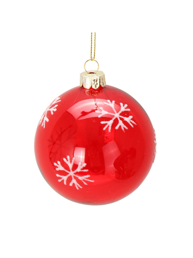 Boule de noël en verre rouge avec flocons Rouge - Kiabi