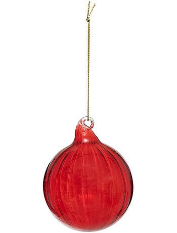 Boule de noël en verre 80mm strie marron