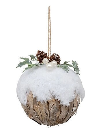 Boule de noel joyeux noel bois et neige