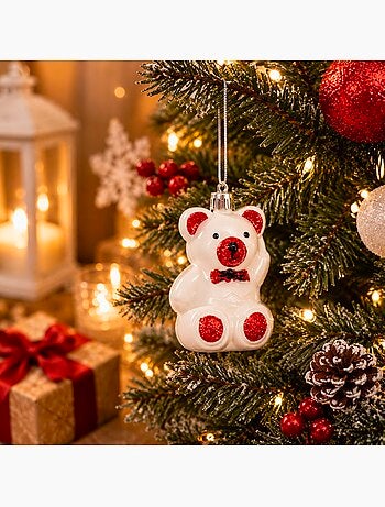 Boule de noël ourson blanc 9 cm