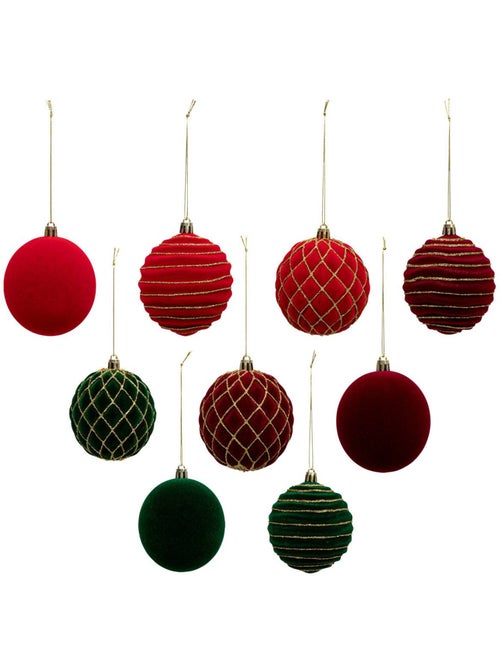 Boule de noël pailletté rouge x9 80mm - Kiabi
