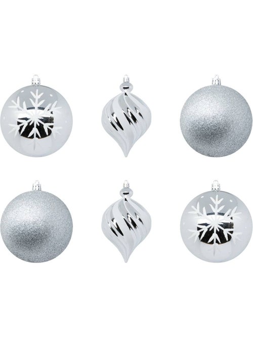 Boule de noël plastique 100mm x6 argent et blanc - Kiabi