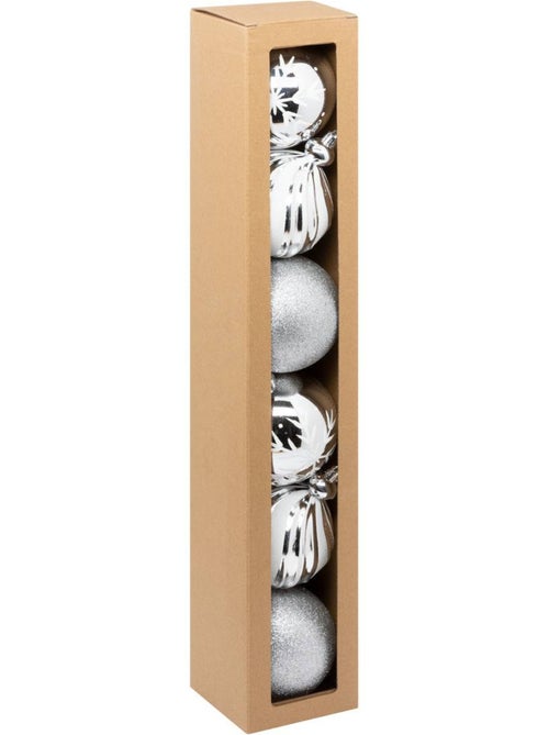 Boule de noël plastique 100mm x6 argent et blanc - Kiabi