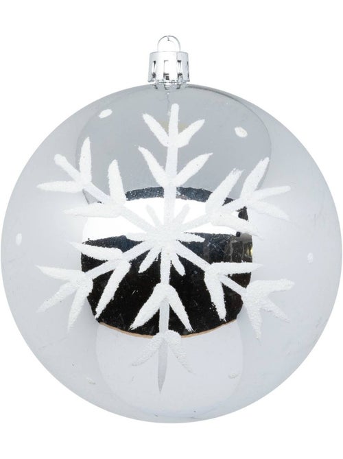 Boule de noël plastique 100mm x6 argent et blanc - Kiabi