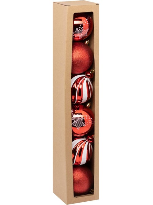 Boule de noël plastique 100mm x6 rouge et blanc - Kiabi