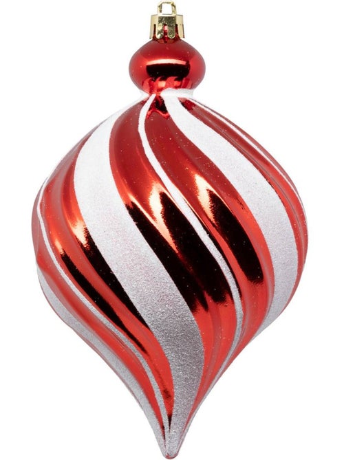 Boule de noël plastique 100mm x6 rouge et blanc - Kiabi