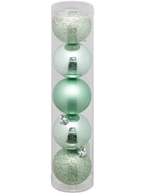 Boule de noël plastique 50mm x5 vert amande - Kiabi