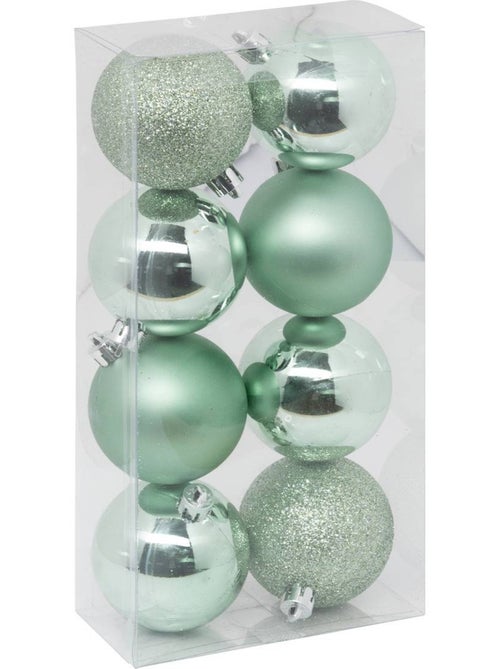 Boule de noël plastique 70mm x8 vert amande - Kiabi