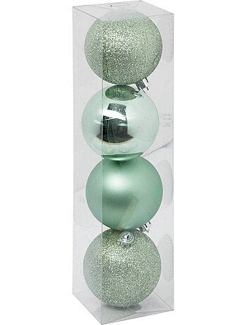Boule de noël plastique 80mm x4 vert amande