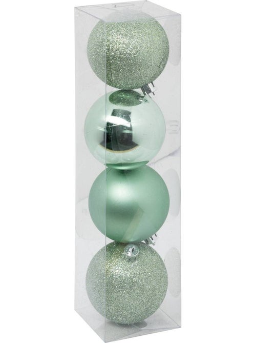 Boule de noël plastique 80mm x4 vert amande - Kiabi