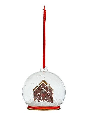 Boule de noel transparente 8 cm maison biscuit