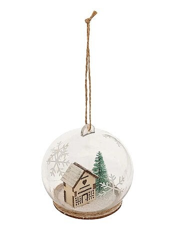 Boule de noel transparente 8 cm maison enneigee