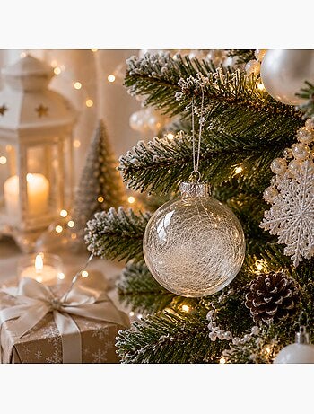 Boule de noël transparente avec cheveux d'ange