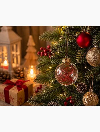 Boule de noël transparente avec cheveux d'ange