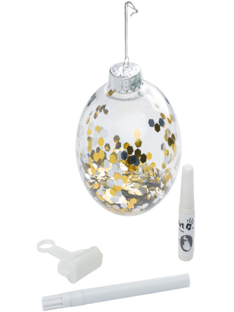 Boule de Noël transparente avec kit empreinte confettis argent et doré
