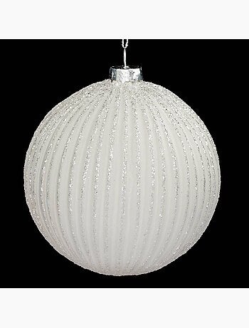 Boule striée pailletée 10 cm verre blanc