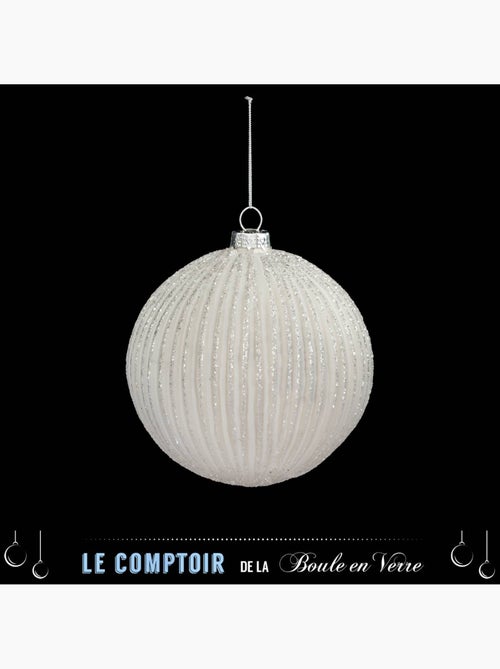 Boule striée pailletée 10 cm verre blanc - Kiabi