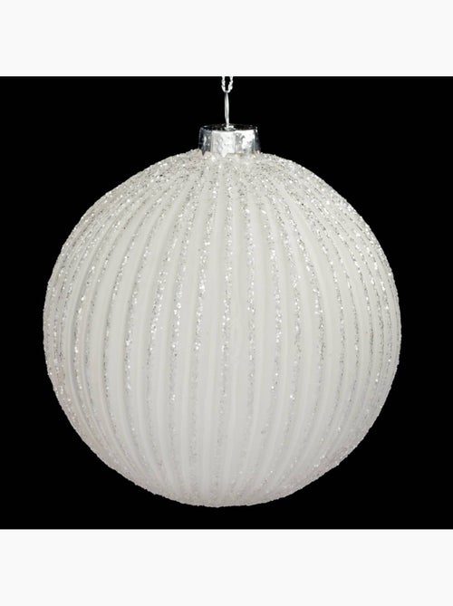 Boule striée pailletée 10 cm verre blanc - Kiabi