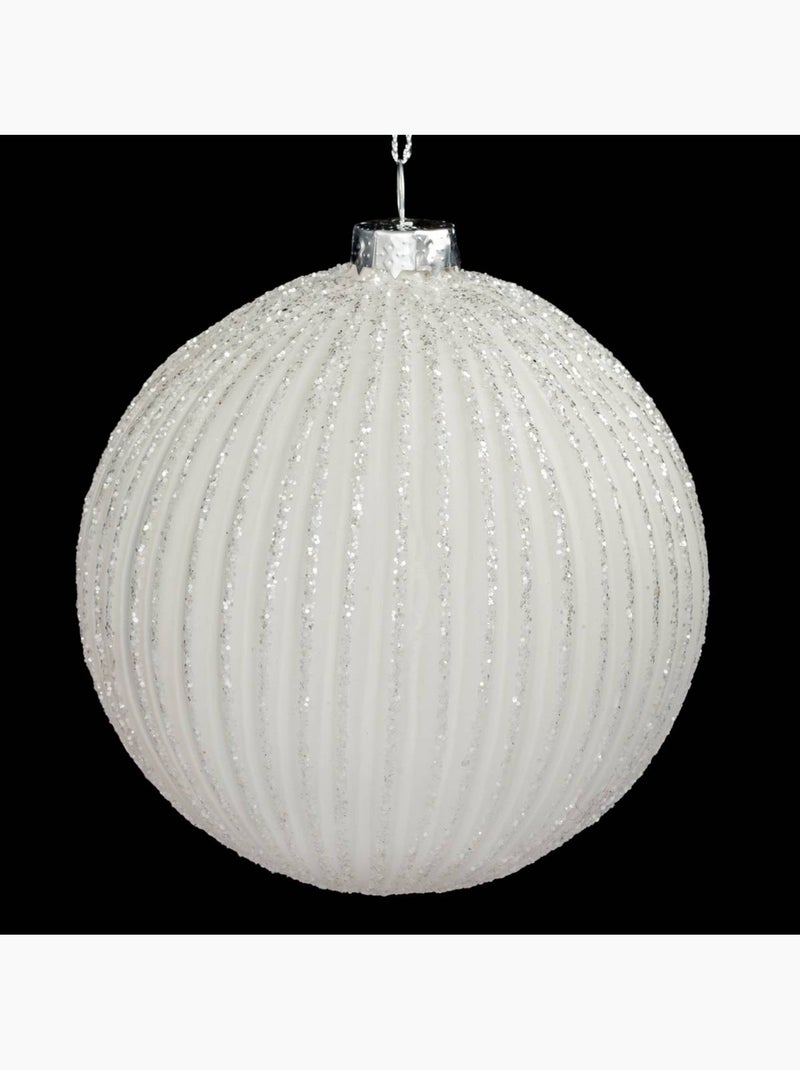 Boule striée pailletée 10 cm verre blanc Blanc - Kiabi