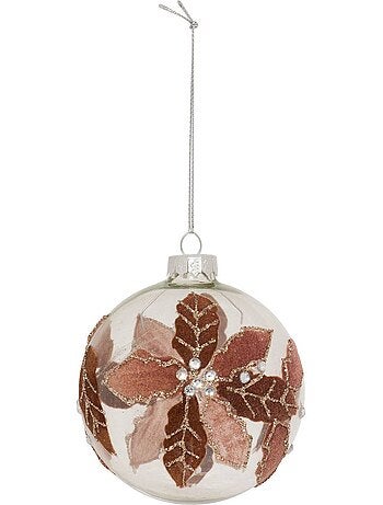 Boule verre couronne feuilles d.8 cm