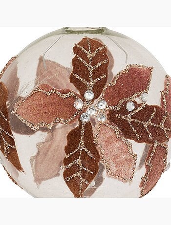 Boule verre couronne feuilles d.8 cm