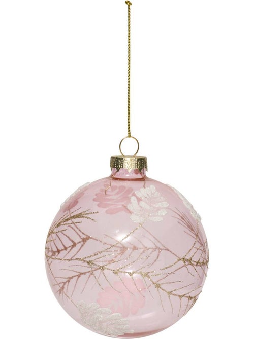 Boule verre décor feuilles d9 cm - Kiabi