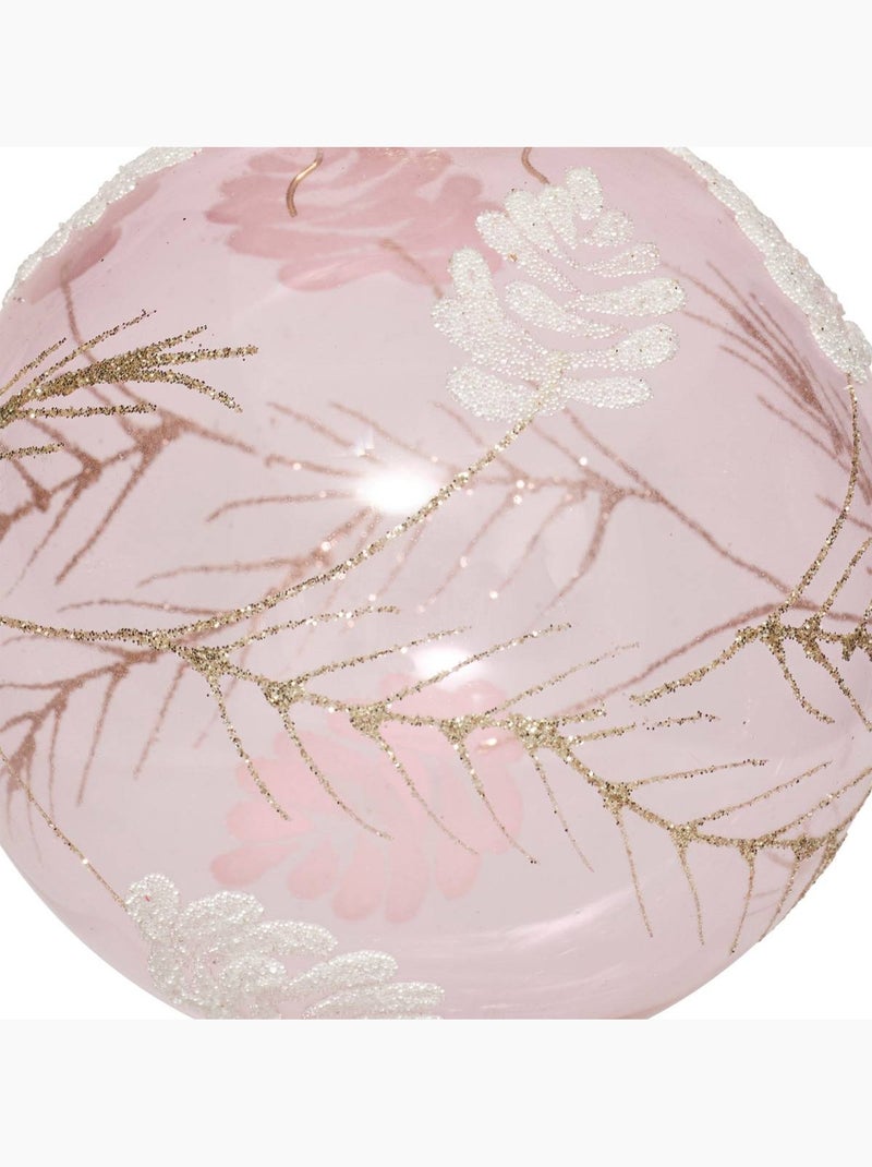 Boule verre décor feuilles d9 cm Rose - Kiabi
