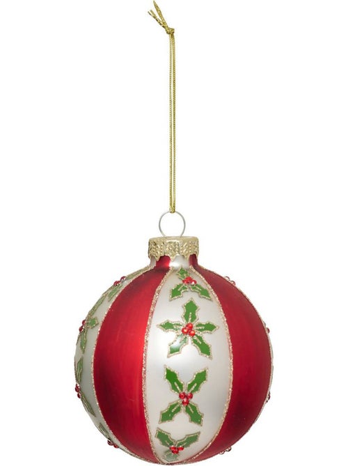Boule verre décor houx d.8 cm - Kiabi