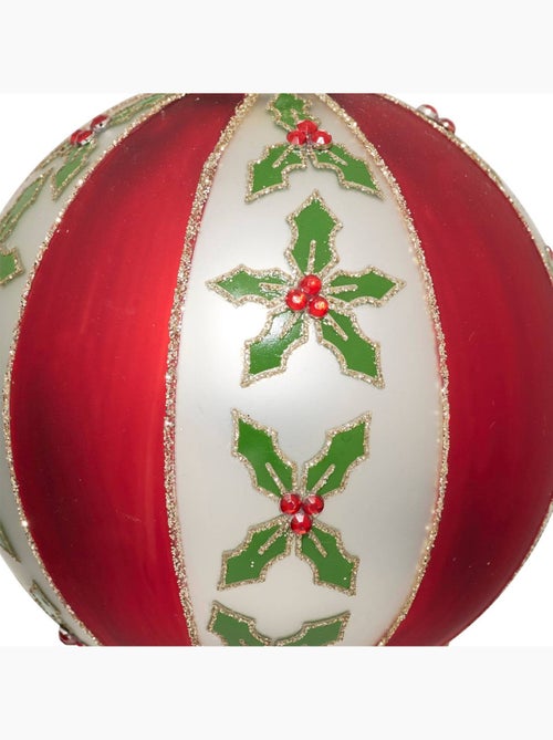 Boule verre décor houx d.8 cm - Kiabi