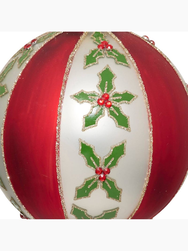 Boule verre décor houx d.8 cm Rouge - Kiabi