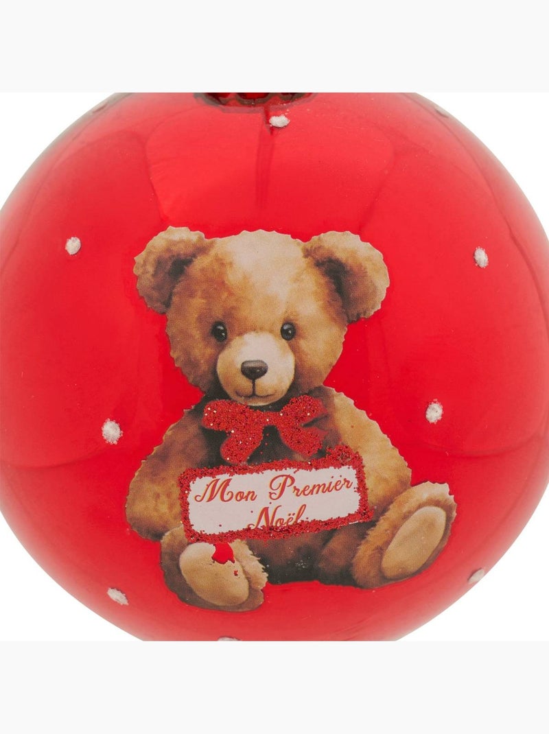 Boule verre ourson mon premier noël d.8 cm Rouge - Kiabi