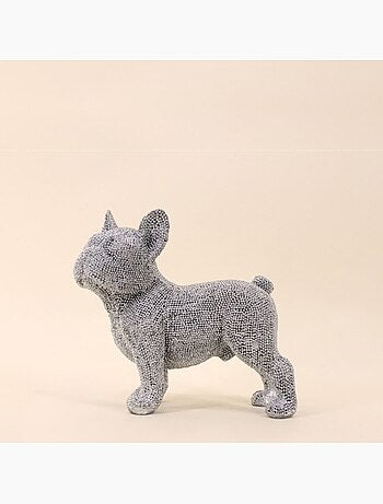 Bouledogue en résine argentée 20cm