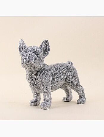 Bouledogue en résine argentée 20cm