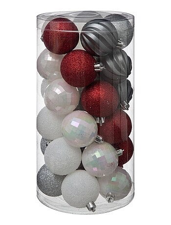 Boules de Noël 60 mm X30 rouge, gris et blanc